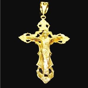 HUGE Religious 14K YELLOW GOLD LARGE LORD JESUS CHRIST CROSS